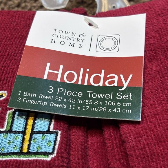 Town & Country Home Holiday Jingle Bell 3 piece Towel Set Retro Christmas Design - Picture 6 of 8